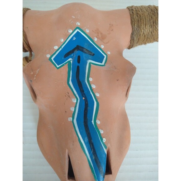 Vintage Terra Cotta Painted Southwestern Native American Steer Skull Wall Decor - Picture 5 of 9
